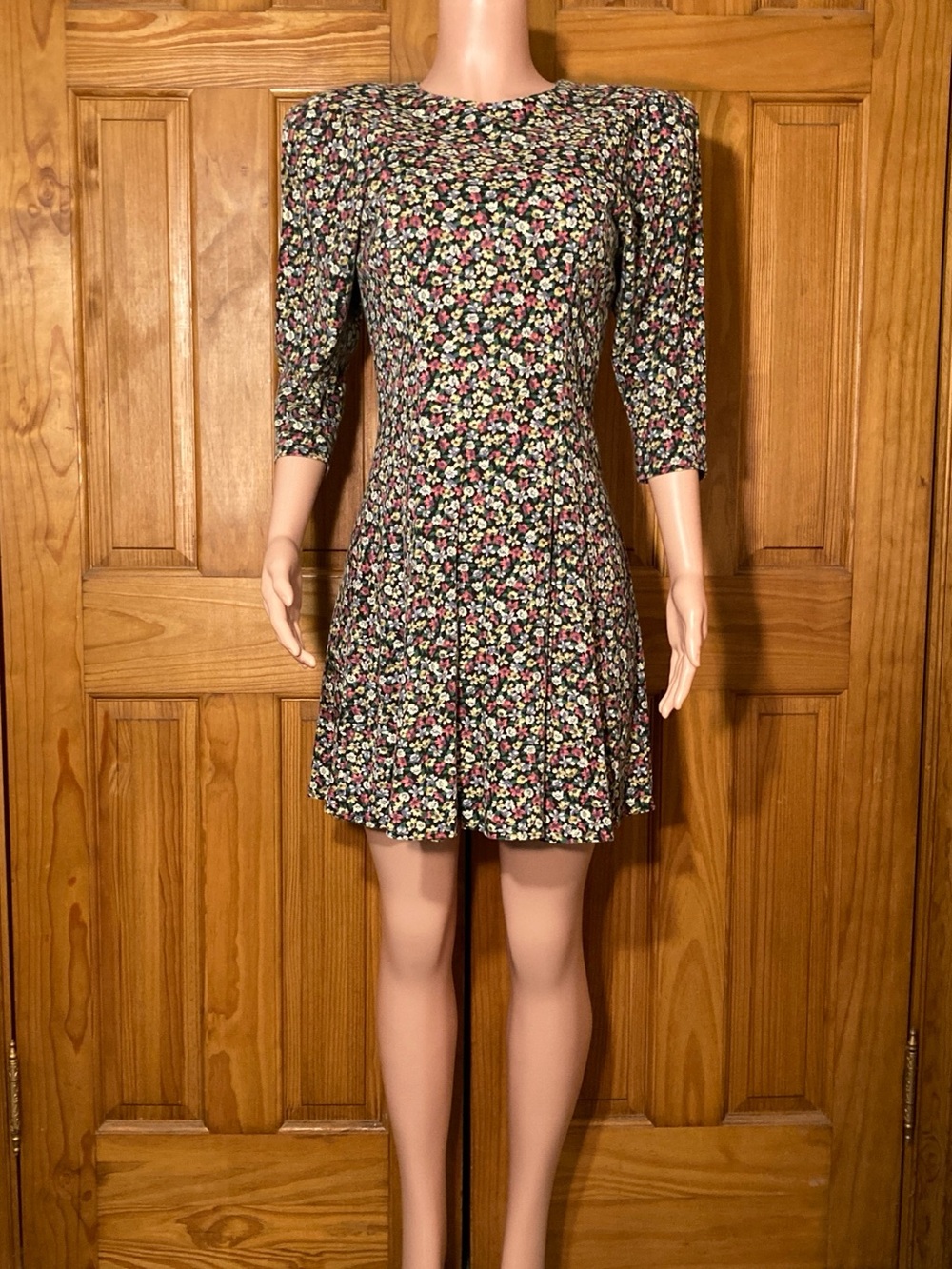 NWOT Byer Too! Dress Vintage 80s Mini 3/4 Sleeve Black Pink Size 9